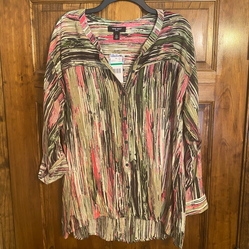 Nine West Button Down Linen Feel Blouse